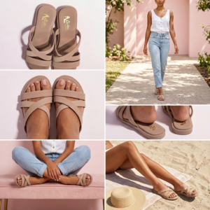 Girlish Footwear Women's Chic Criss-Cross Slide Sandals – Nude/Beige