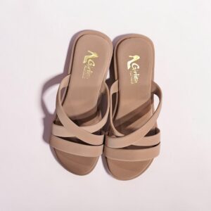 Girlish Footwear Women's Chic Criss-Cross Slide Sandals – Nude/Beige